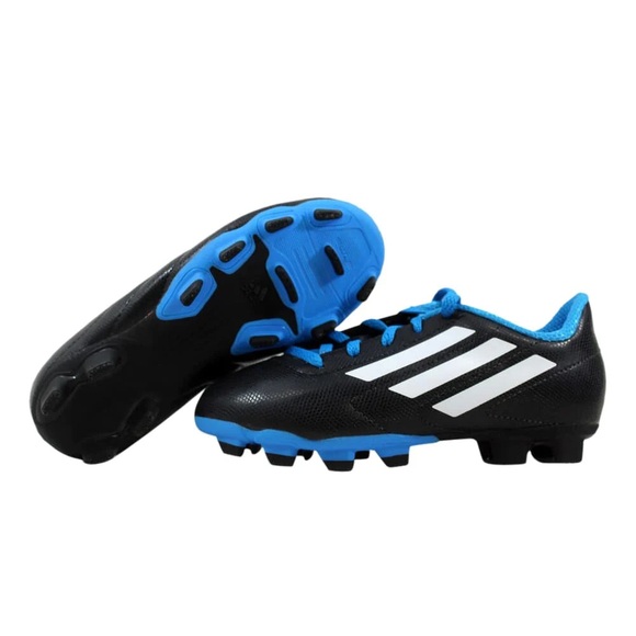 Adidas Kid's Conquisto FG J Firm Ground Boots Black/Blue - Size 2.5 - Picture 1 of 12